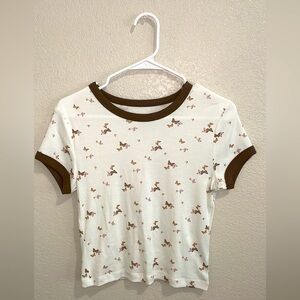 Cream and brown cropped butterfly shirt